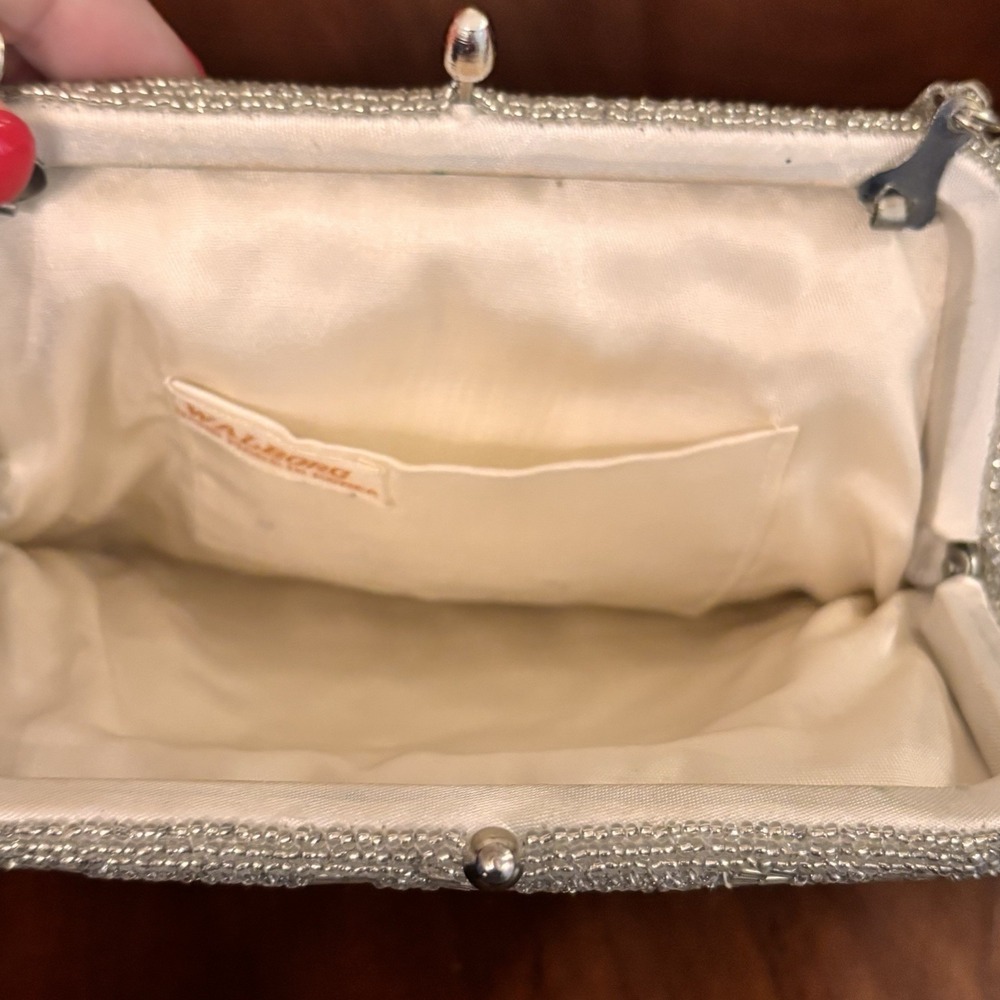 Vintage Walborg Silver Beaded Evening‎ Bag Clutch Kiss Lock Korea 7x5.5 - Picture 6 of 10